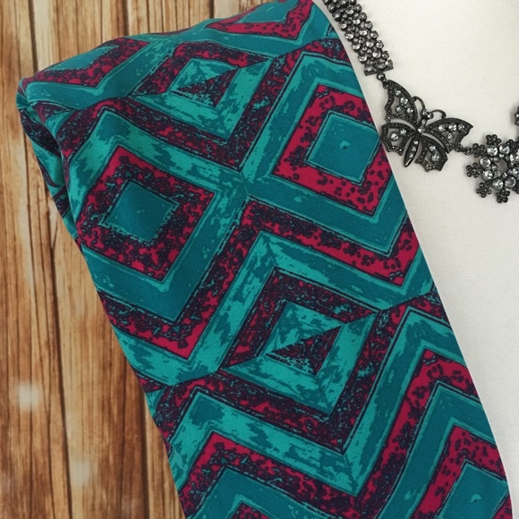 Lularoe OS Leggings Emerald Teal Fuchsia Chevron - Picture 3 of 8